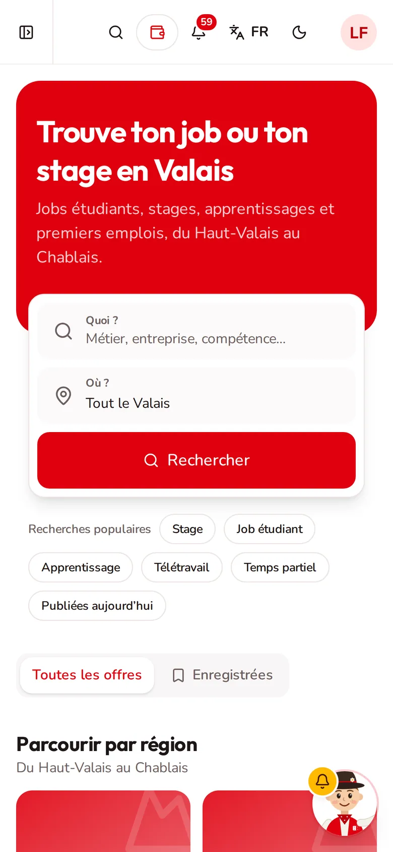 Valais Connect sur mobile : jobs et stages