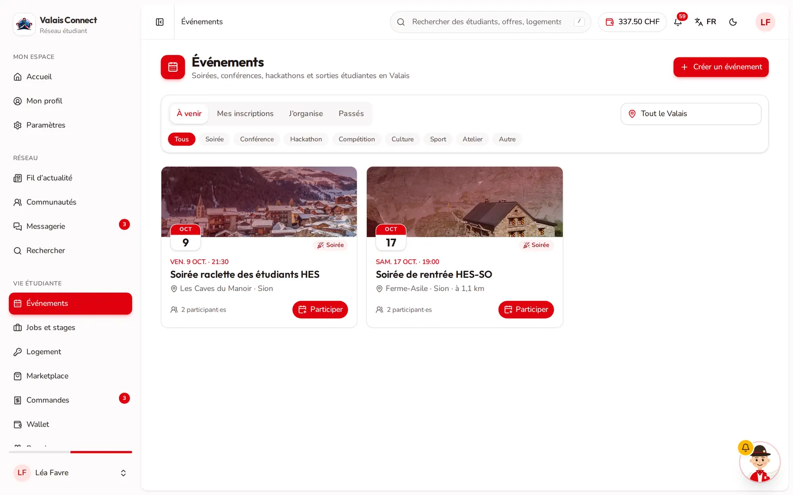 Valais Connect : agenda des événements étudiants en Valais