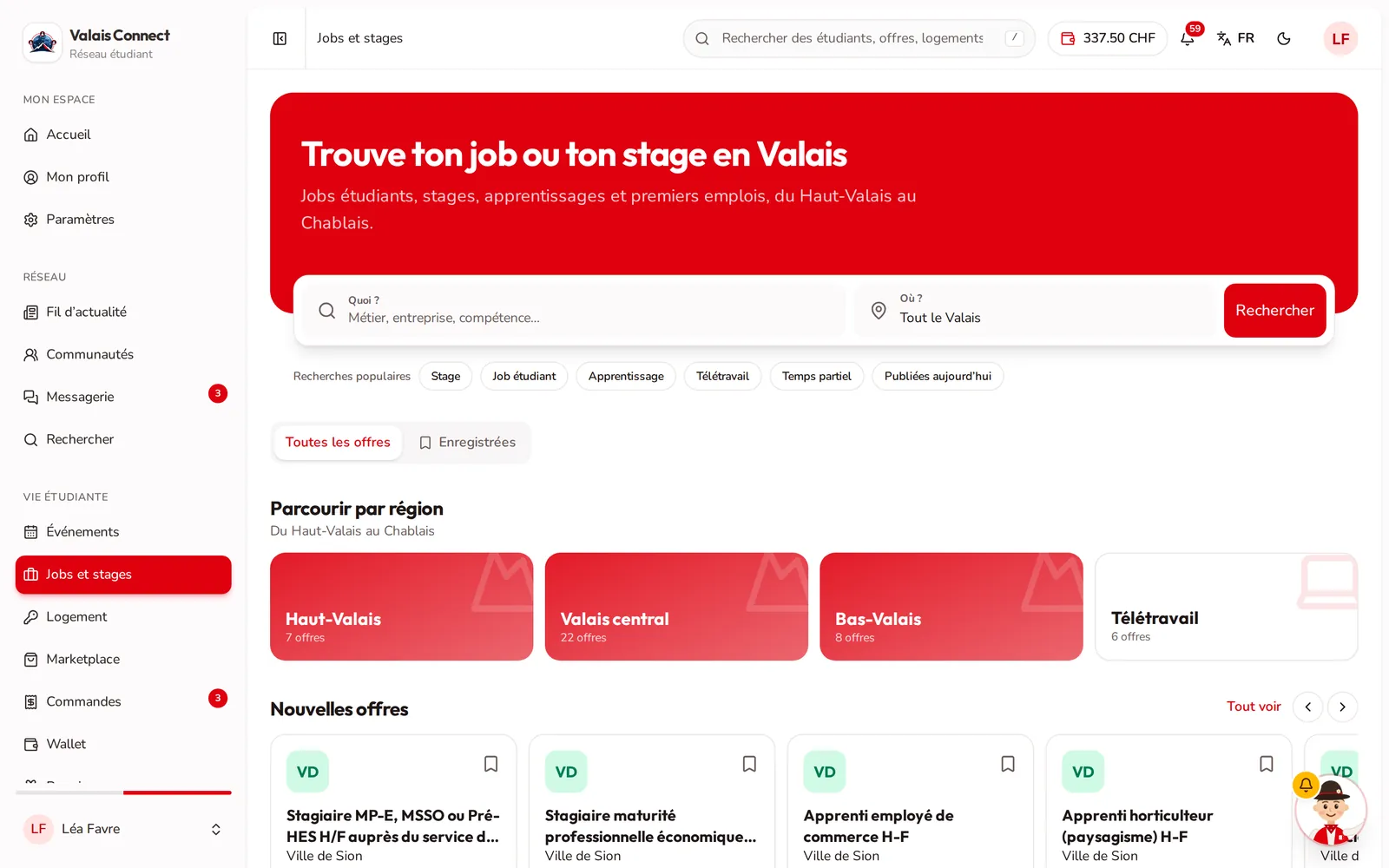Valais Connect : offres de jobs et de stages par région