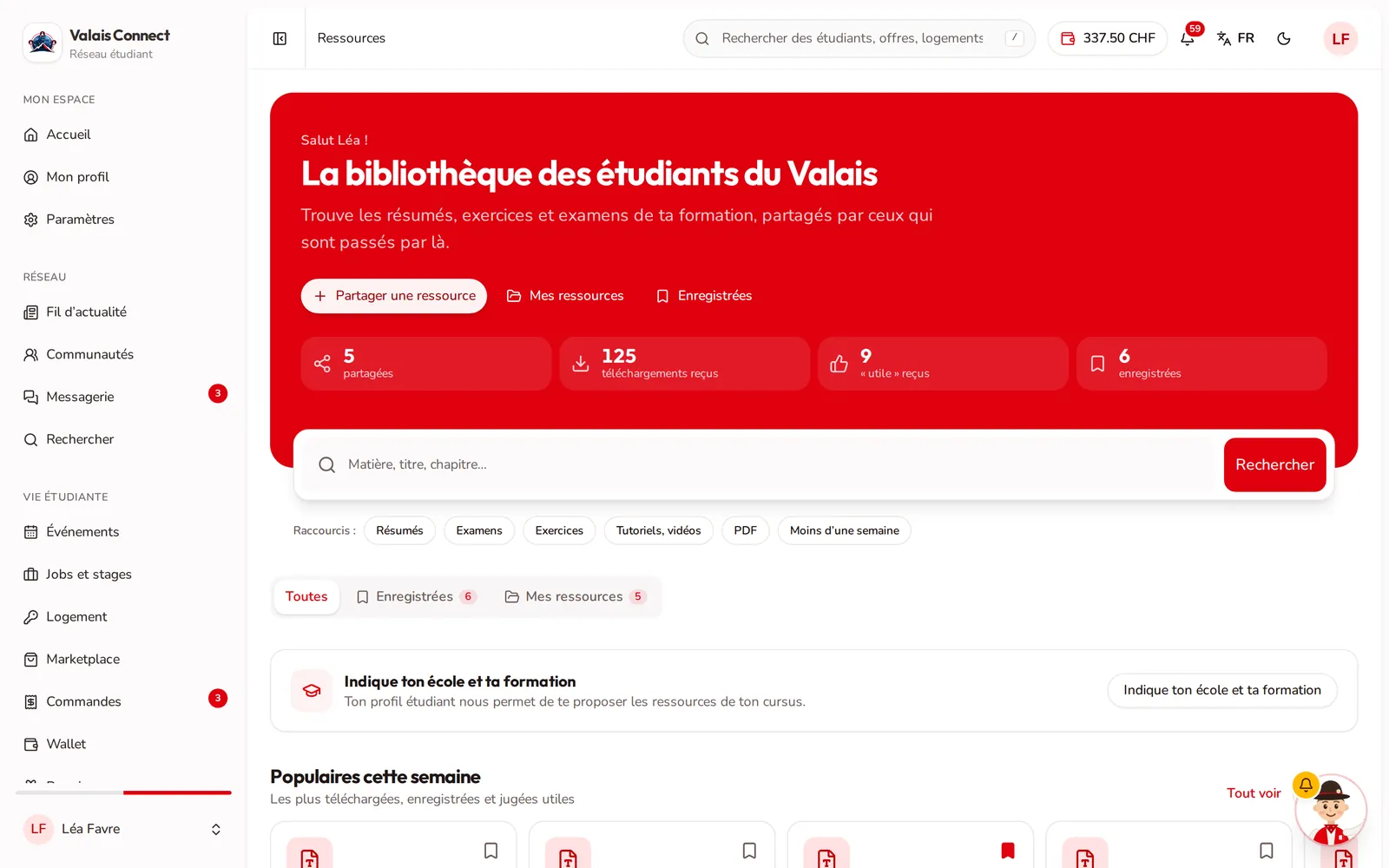 Valais Connect : bibliothèque de ressources de cours partagées