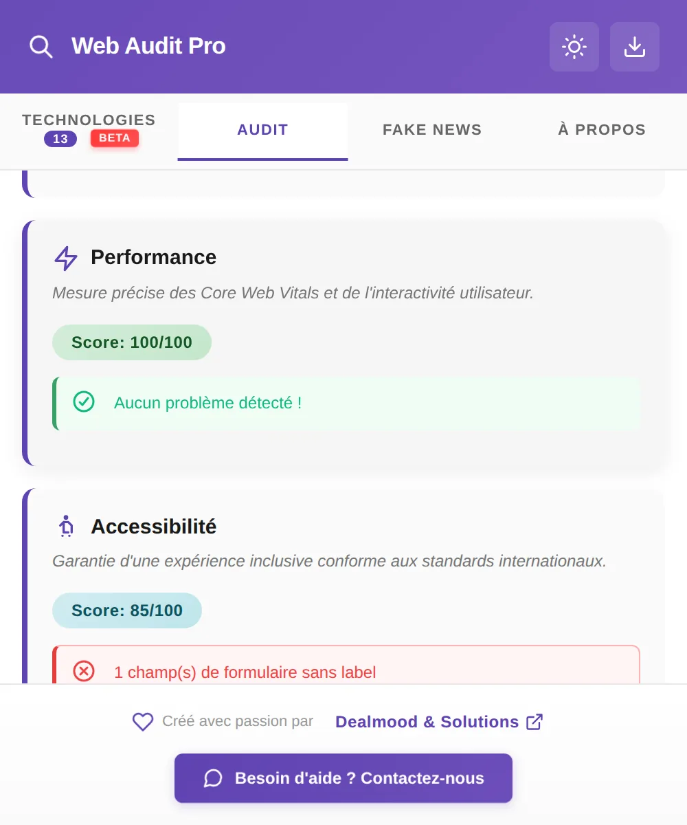 Web Audit Pro : scores de performance et d'accessibilité